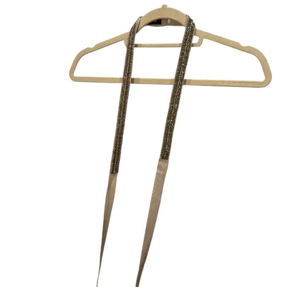 J. crew khaki silver baguette beads beaded silk grosgrain belt S - Picture 3 of 4